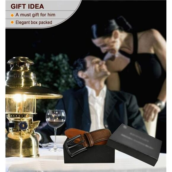 Men Leather Belt 2 Pack Adjustable Dress Belt Casual Jeans Belt 1 3 8 Inch - Picture 7 of 8